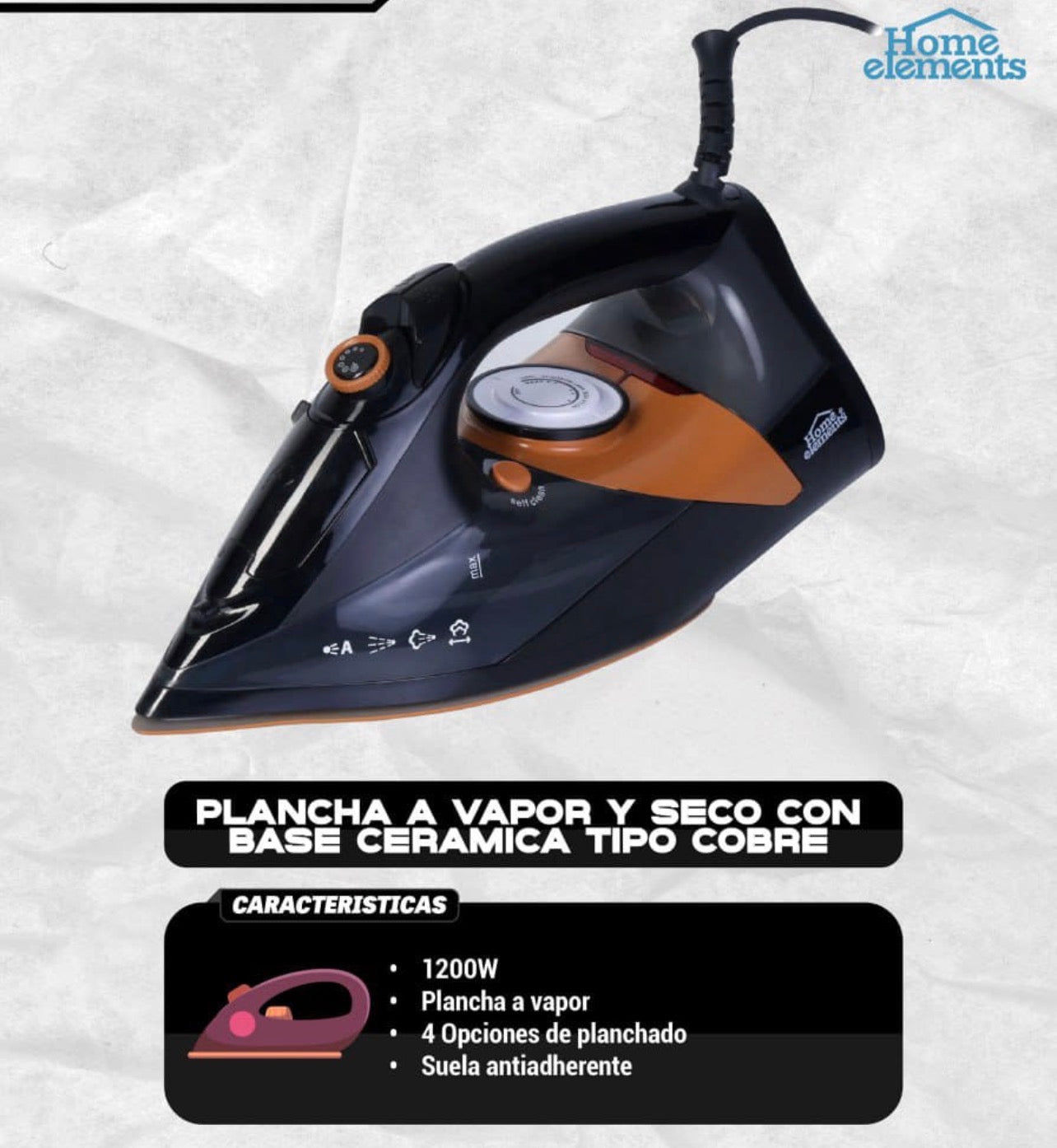 PLANCHA A VAPOR Y SECO CON BASE CERAMICA TIPO COBRE