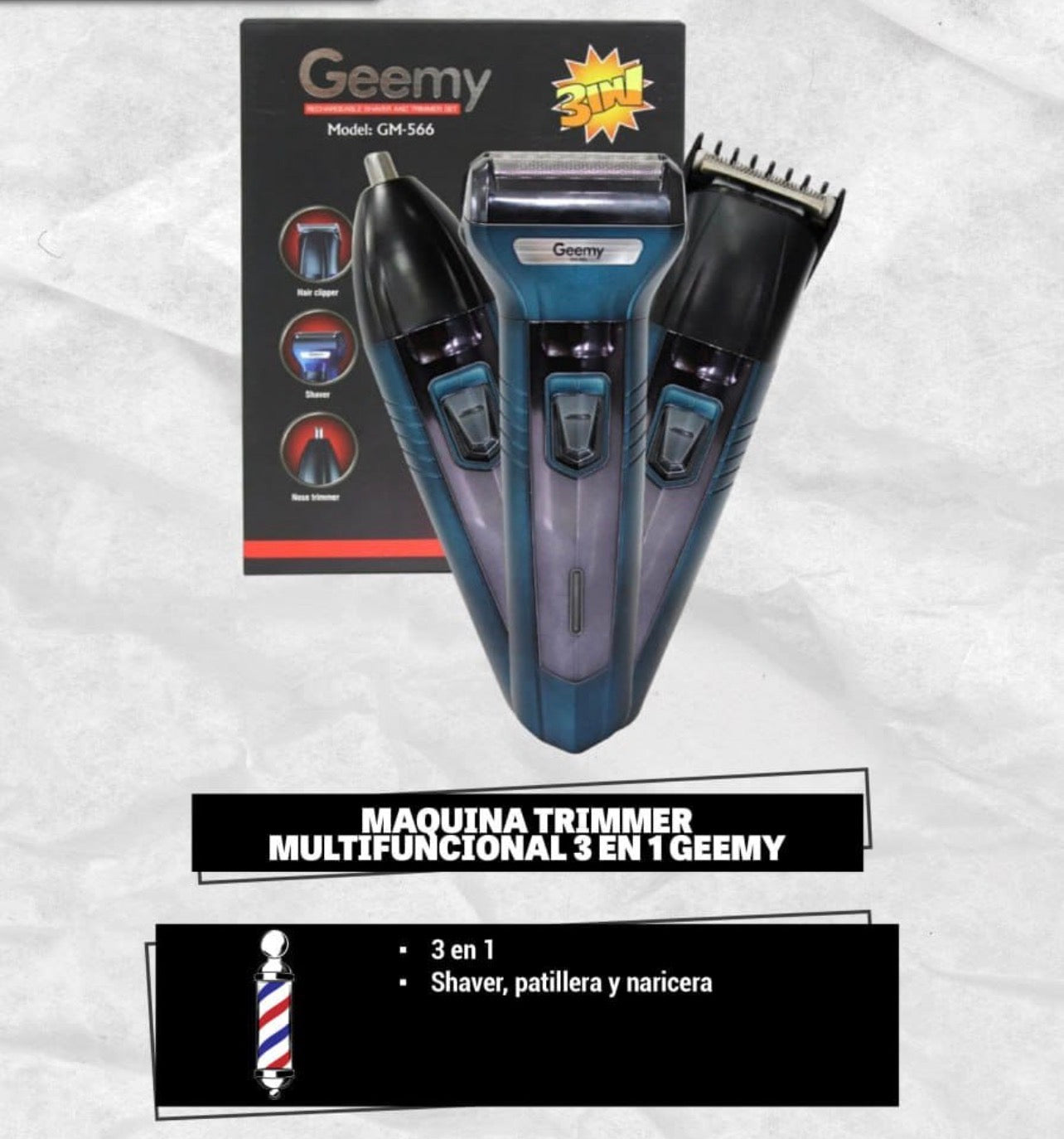 Máquina Afeitadora y Patillera Recargable Geemy GM-566 3 en 1