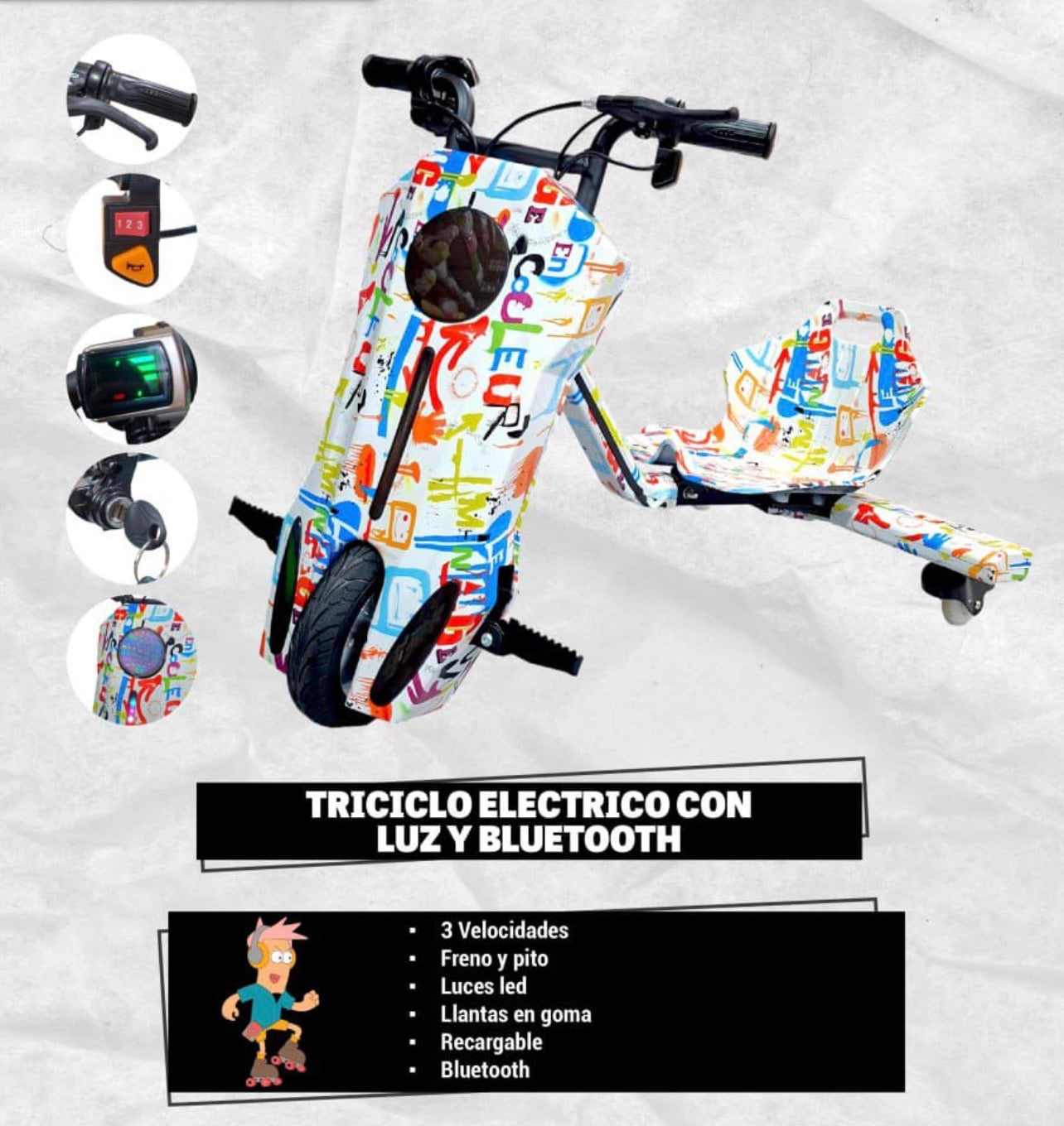 TRICICLO ELÉCTRICO CON LUZ Y BLUETOOTH