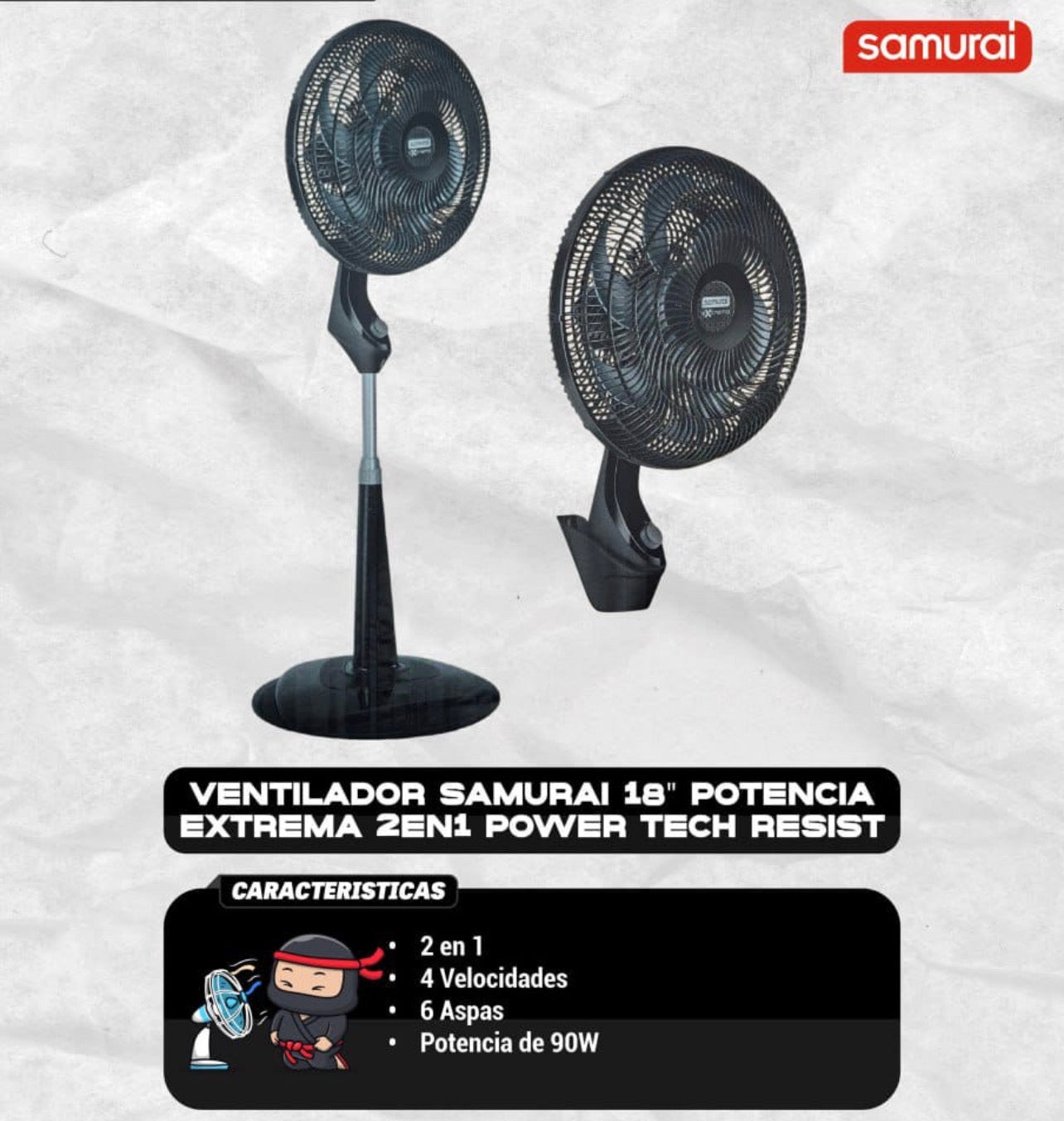 Potencia Extrema! Ventilador Samurai 18" 2en1 Power Tech Resist - Nuevo