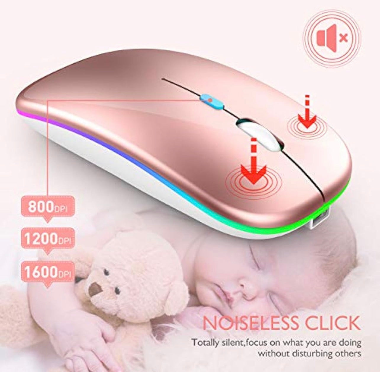 Mouse Portátil Ergonómico 1600 DPI con Luces LED