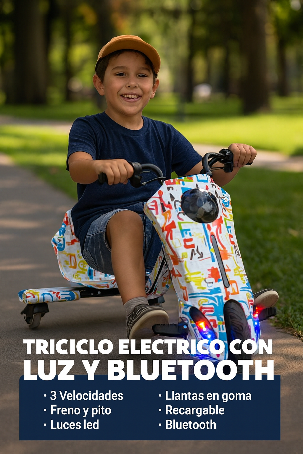 TRICICLO ELÉCTRICO CON LUZ Y BLUETOOTH