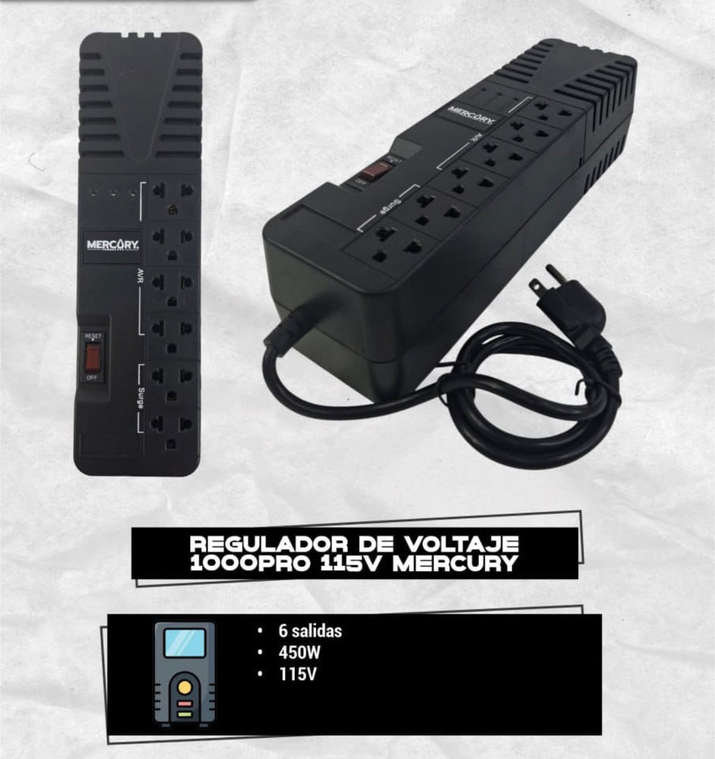 Regulador de Voltaje Mercury 6 Salidas 1000 Pro-PC