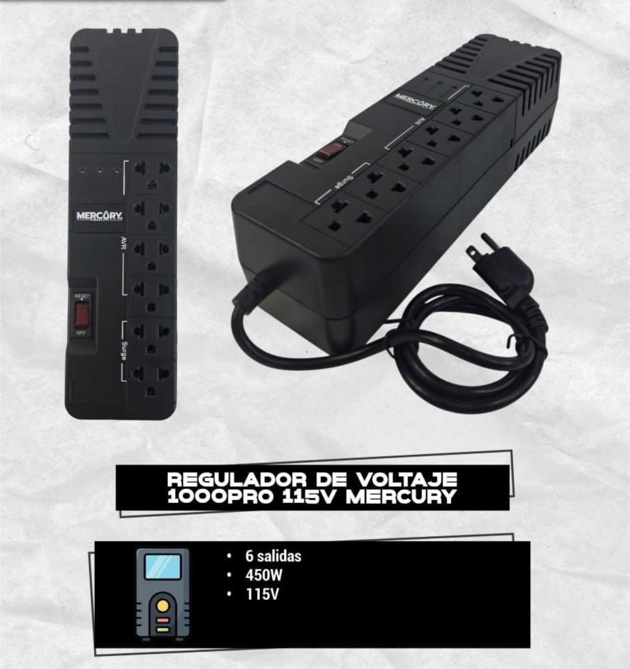 Regulador de Voltaje Mercury 6 Salidas 1000 Pro-PC