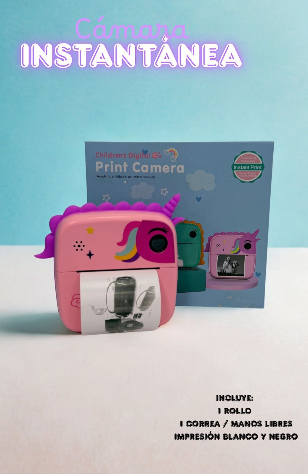 Cámara Digital Instantánea Para Niños - Impresión Térmica Unicornio Rosa HD