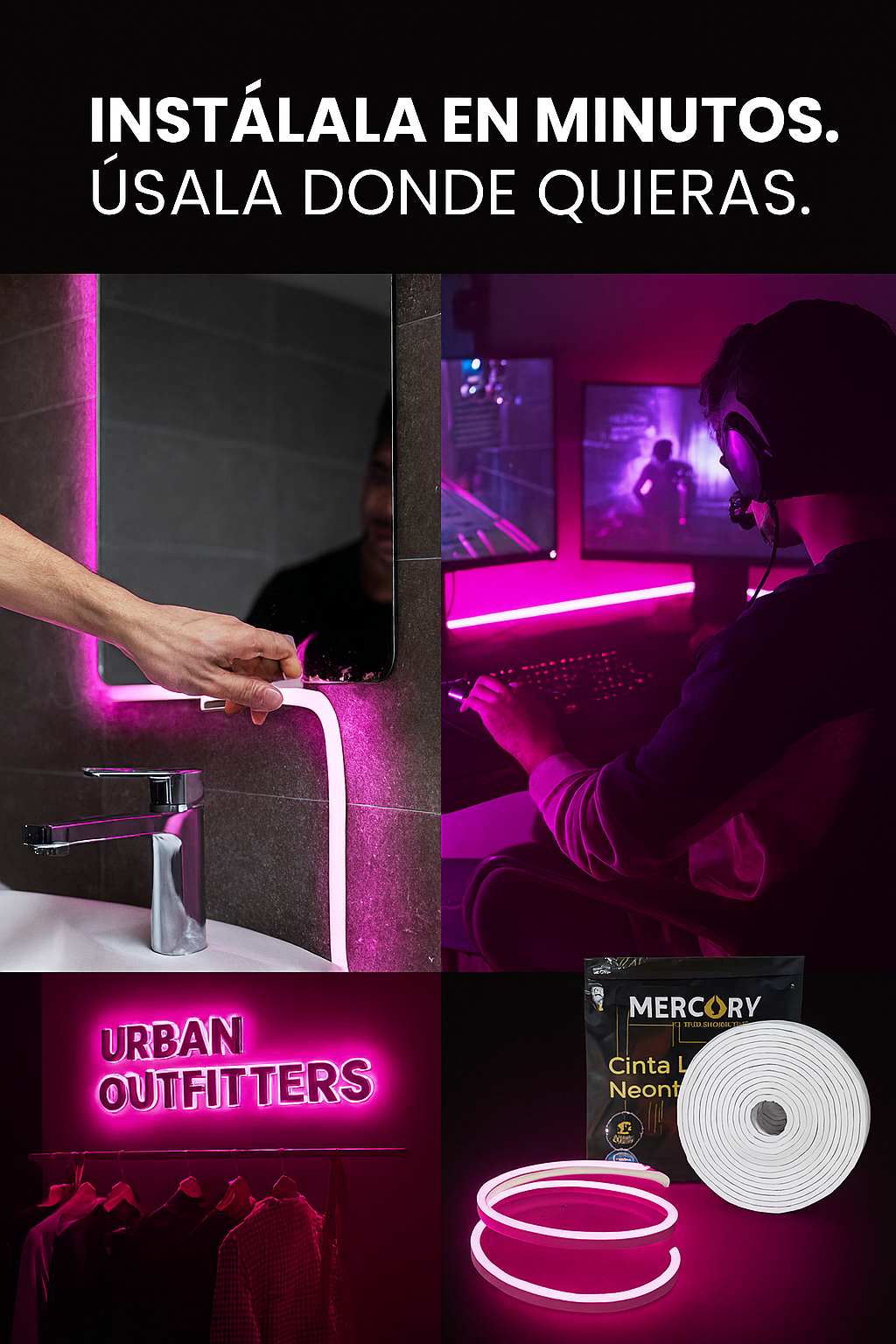 Cinta LED Neonflex Ultradelgada Luz Fucsia Mercury Ideal para Decoración