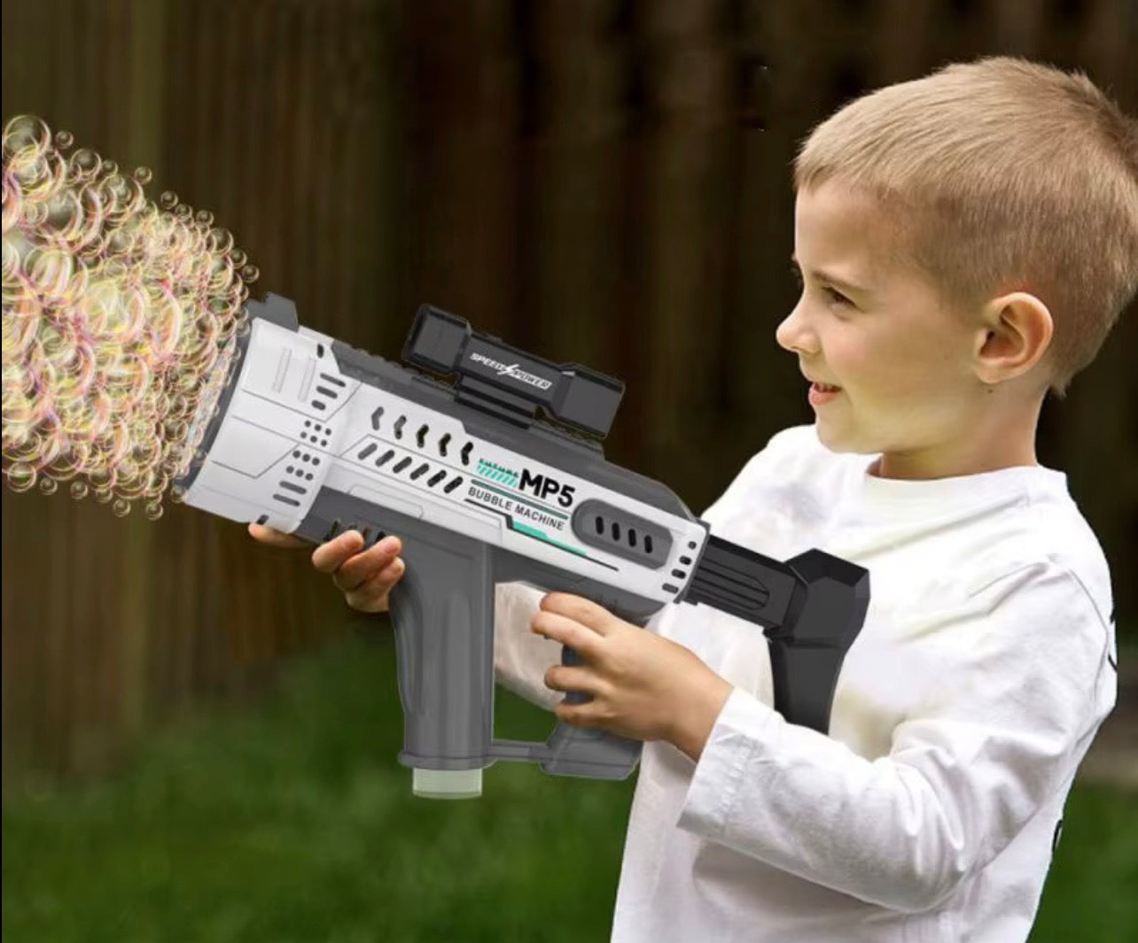 Pistola De Burbujas Eléctrica MP5 Con Luz Y Recargable