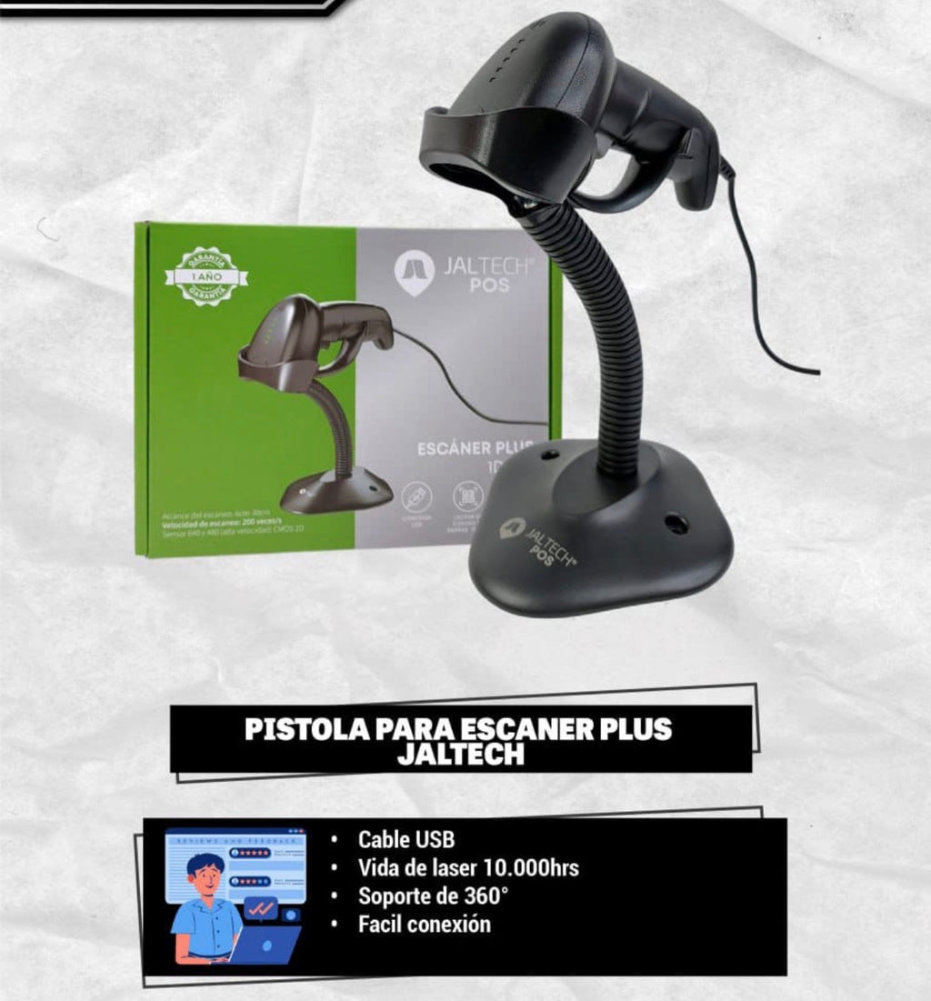 Lector Escáner Código de Barras y QR Jaltech JAL-PLUS01 USB con Base