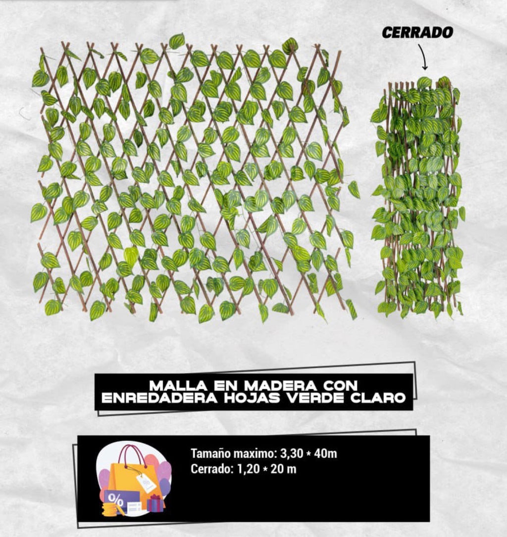 Malla Expandible Decorativa En Madera Con Enredadera Hojas Verdes Artificiales