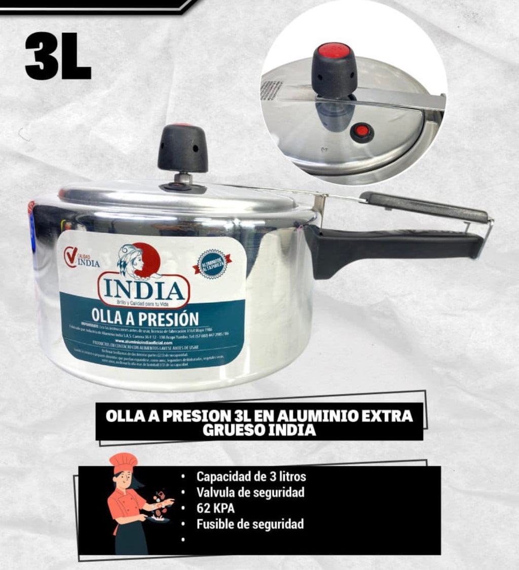 Olla A Presión India 3 Litros Aluminio Extra Grueso
