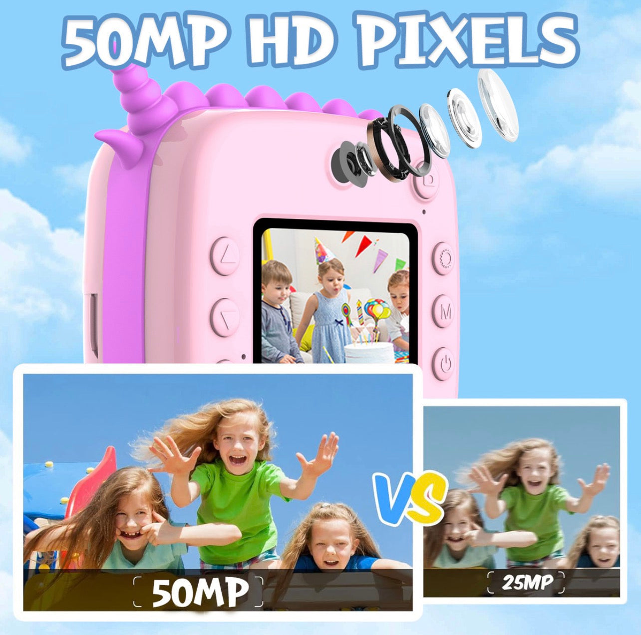 Cámara Digital Instantánea Para Niños - Impresión Térmica Unicornio Rosa HD