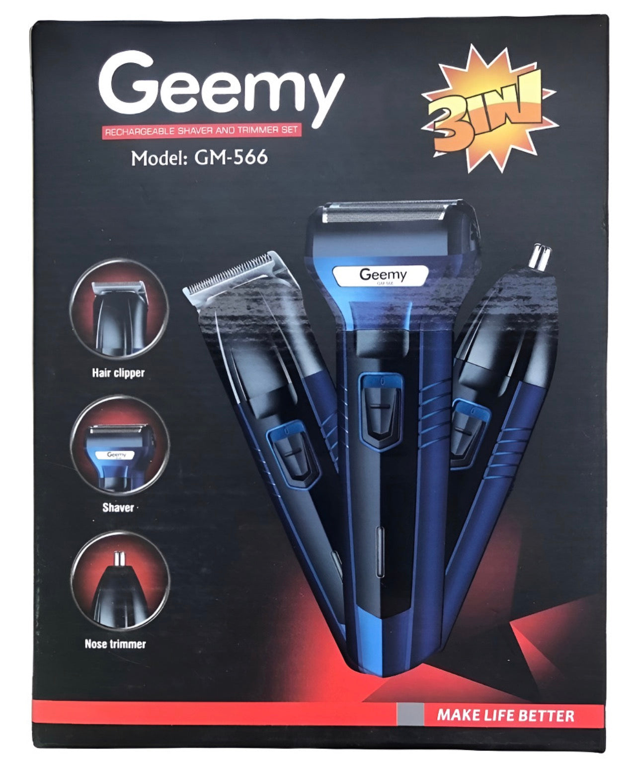 Máquina Afeitadora y Patillera Recargable Geemy GM-566 3 en 1