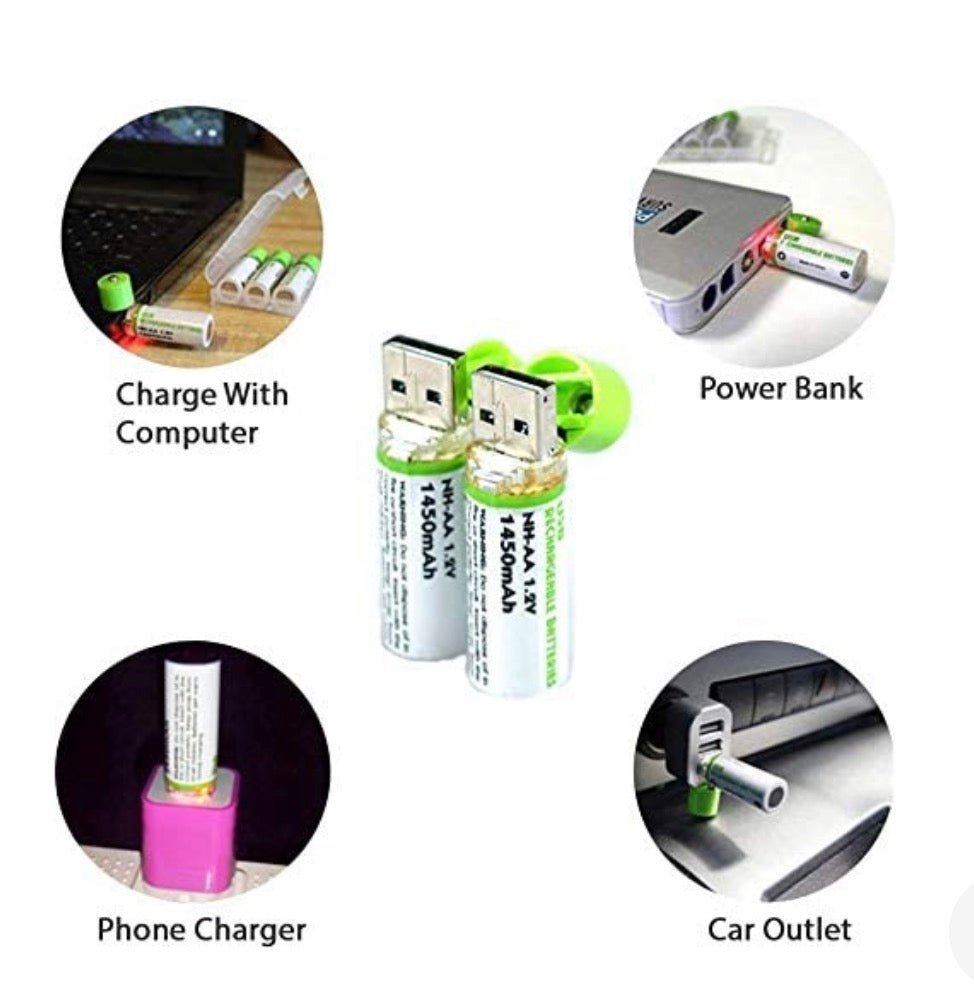 Pilas Recargables USB AA de 1450mAh - Paquete de 2 Unidades