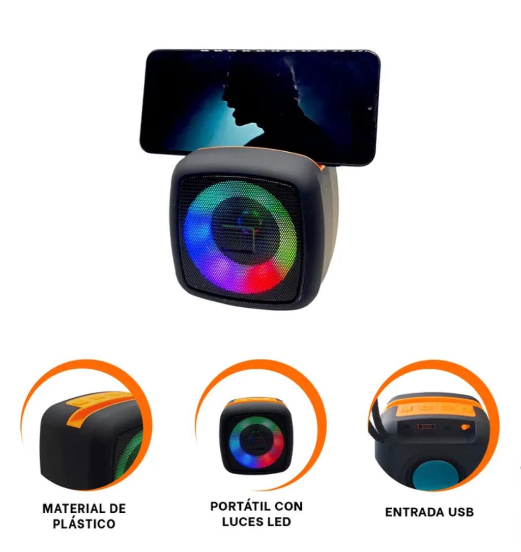 Parlante Bluetooth Portátil con Luces LED RGB y Correa de Transporte