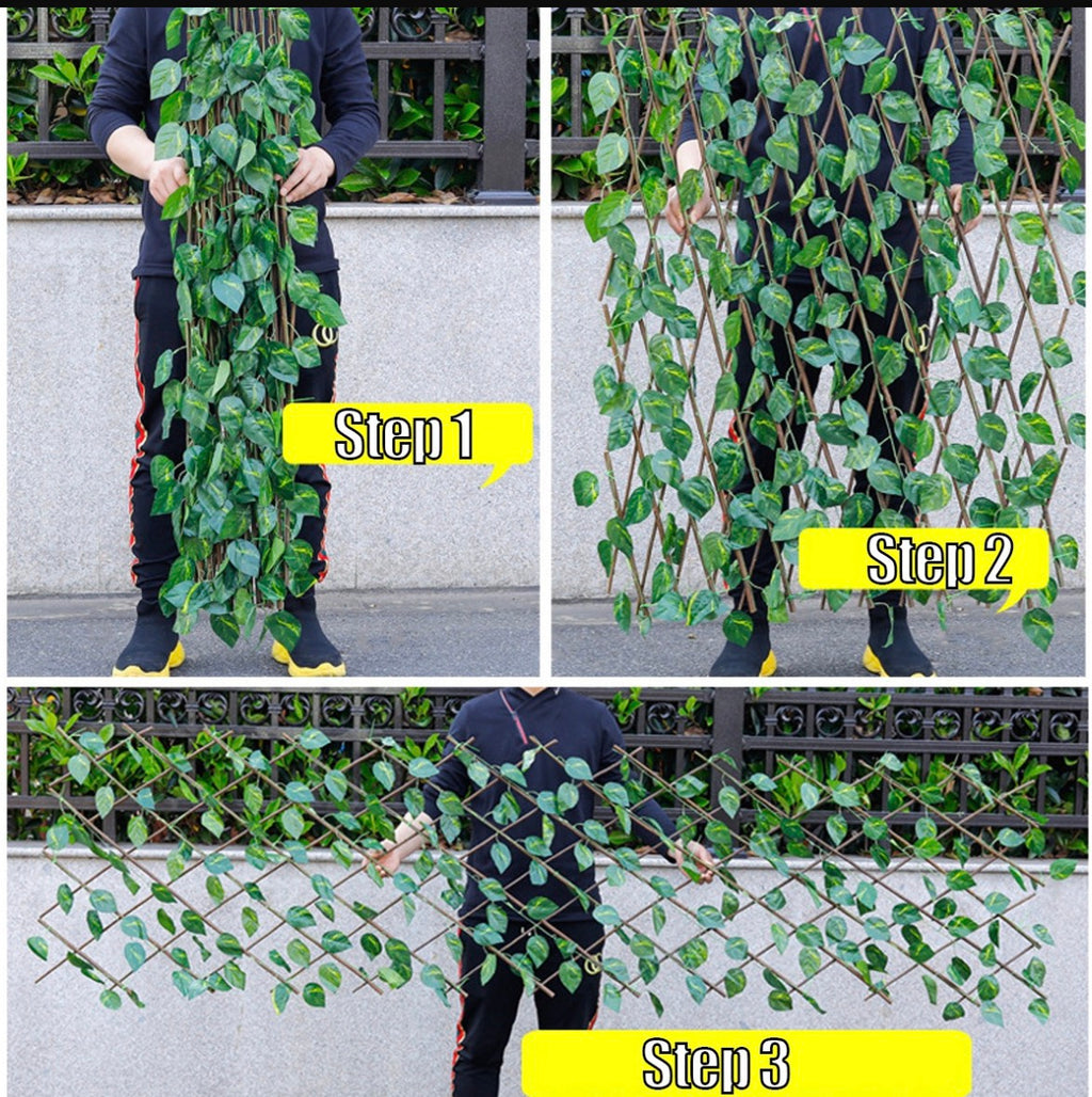 Malla Expandible Decorativa En Madera Con Enredadera Hojas Verdes Artificiales