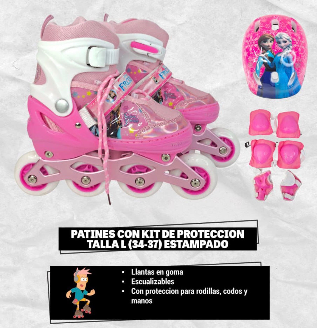 Patines En Línea Ajustables Talla S (26-29) Frozen con Kit de Protección Completo
