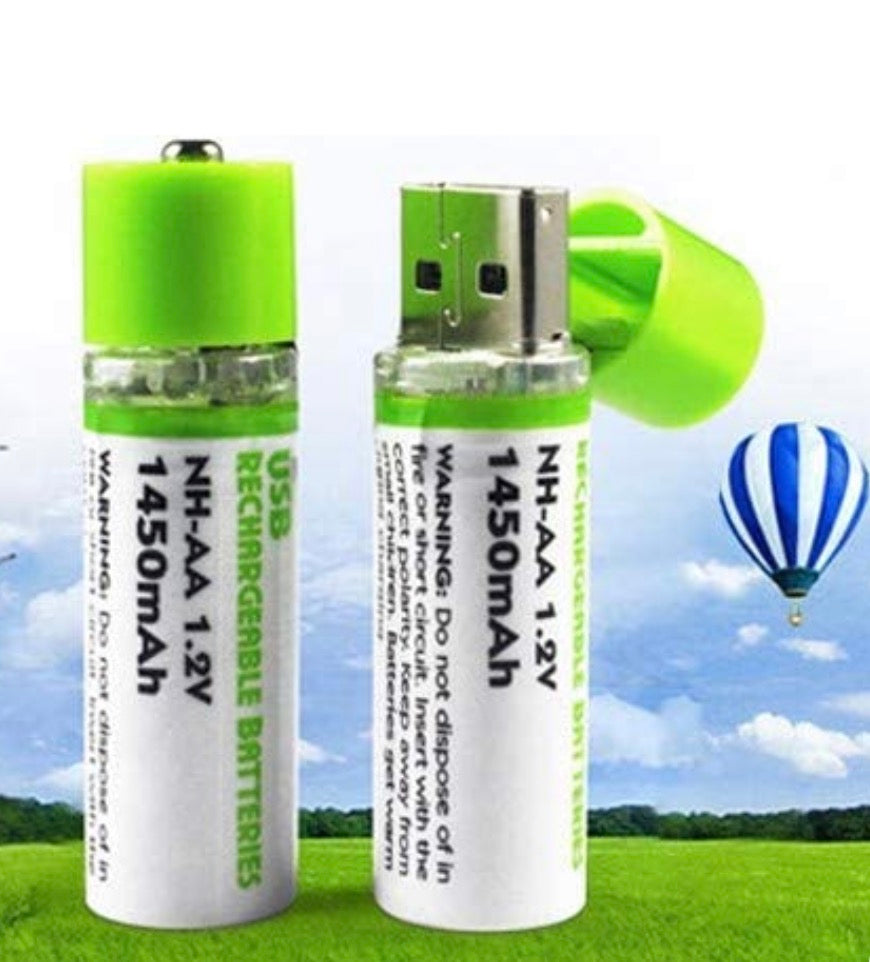 Pilas Recargables USB AA de 1450mAh - Paquete de 2 Unidades